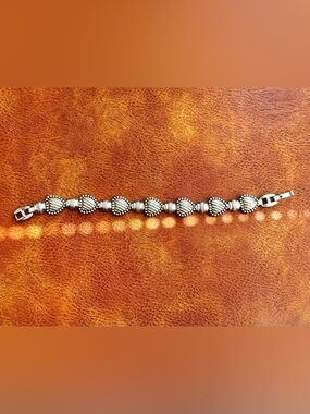 Vintage Silver Tone Link Bracelet Southwestern Chunky Boho Statement Beaded